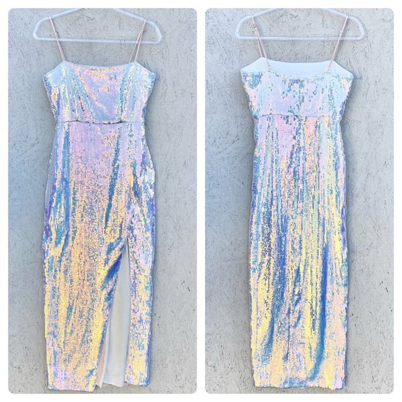 NWT $288 NBD Amethyst Sequin Side Slit Sleeveless Column Maxi Gown Dress M - Picture 2 of 12